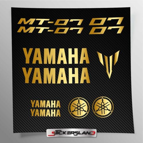 Kit adesivi compatibile con serbatoio e casco moto | Vinile Prespaziato FACILE APPLICAZIONE | scritte loghi | Stickersland® - MT-07 (Oro Metallizzato Lucido)