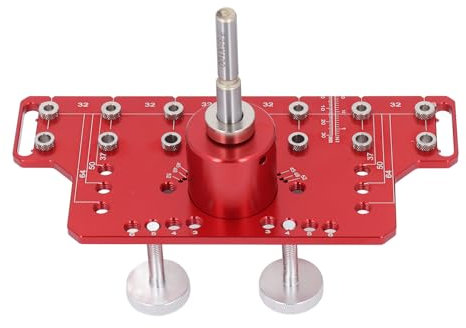 HUAHAIZY Shelf Pin Jig and Hinge Jig, 2 in 1 Self Contained Clamping Function, All Metal Shelf Pin Drilling Jig with 7 Drill Bits, 1/4in 6mm 5mm 2mm 35mm, Shelf Jig and Cabinet Hardware Jig