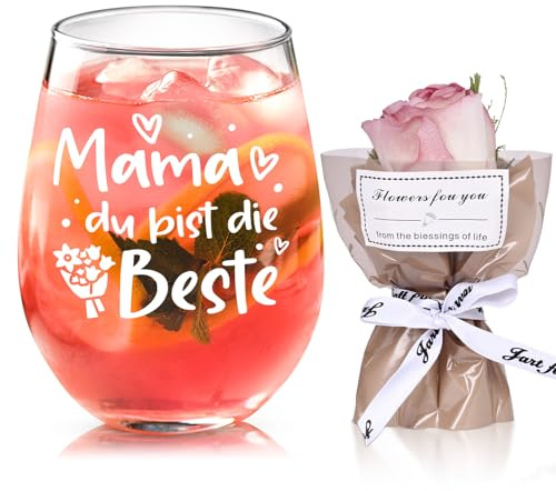 Joymaking Copa de vino y flores para mamá, regalo del día de la madre de cristal, mejor regalo para mamá, regalo de madre e hija 17oz