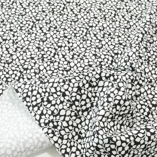 TOLKO 50cm Baumwollstoff Meterware für Kleid Bluse Rock Gardine Vorhang | weiche Baumwoll-Popeline zum Nähen Dekorieren als Kleiderstoff Dekostoff Bezugsstoff (Schwarz Weiß Blume)