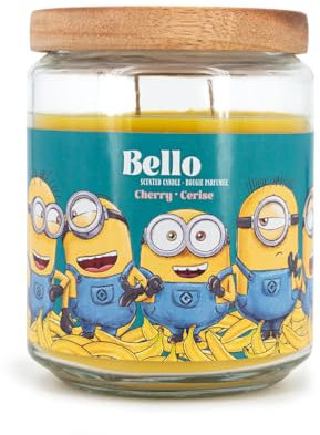 Minions Duftkerze im Glas | Bello | Duftkerze Kirsche | Duftkerze Groß (510g) | Lustige Geschenkidee | Kerzen lange Brenndauer (80h)