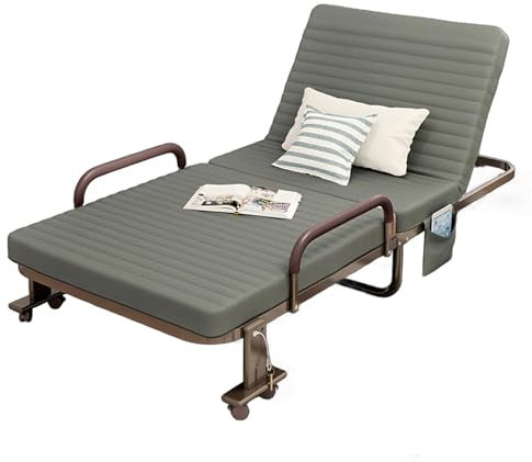 GAOXIONG Klappbett Klappbett mit Matratze für Erwachsene, Verstellbarer Neigungs-Klappbettrahmen aus Metall mit feststellbaren Rädern und seitlichen Aufbewahrungstaschen für Zuhause, Büro, Camp (Grau