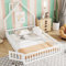 Kinderbett Bodenbett 140x200 mit Rausfallschutz&Lattenrost, Montessori Bett Hausbett mit Schornsteinform&Dach&Tür, Doppelbett Gitterbett Holzbett Bettgestell Spielbett, Kiefernholz, Ohne Matratze,Weiß