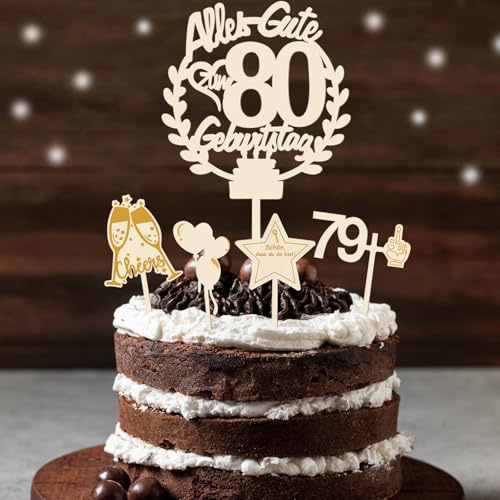 Torten Deko 80 Geburtstag Holz Alles Gute zum Geburtstag 80 Jahre Tortendeko Happy 80th Birthday Cake Topper Kuchendeko 80 Geburstagstorte Deko für Männer Frauen Opa Oma Papa Mama