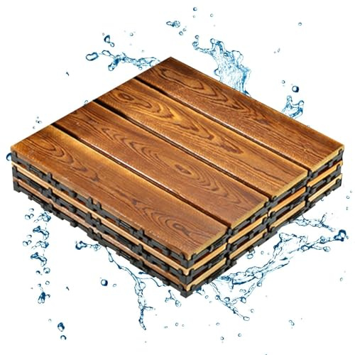 Terrassenboden, Terrassenfliesen aus Holz | 3 x Terrassenfliesen aus Holz für den Außenbereich | Heimwerkerbedarf, wasserdichte Bodenbeschichtung für den Garagenbalkon im Untergrund