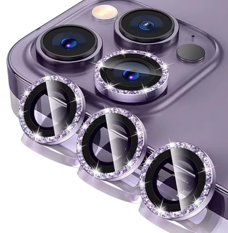 KK KENIK Camera Lens Protector For iPhone 14 Pro / 14 Pro Max, Diamond Crystal Ring Design, 9H Tempered Glass, Case Compatible, HD Clear,iphone 14 Pro / 14 Pro Max Camera Lens Protector (Purple)