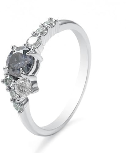 Verlobungsring Damen 18K, Ehering Grau Grün Moissanit 2ct Runden Silber Trauringe 750 Weißgold Größe 66 (21.0)