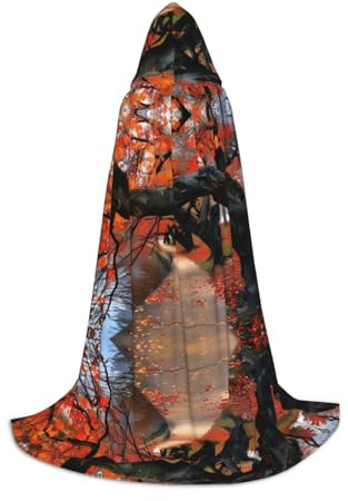 POEZJZW Albero In The Fall Modello Adolescente Mantello con Cappuccio Mantello Donne Uomini Costume di Halloween Costume Costume Cosplay Festa di Natale Vestaglia L