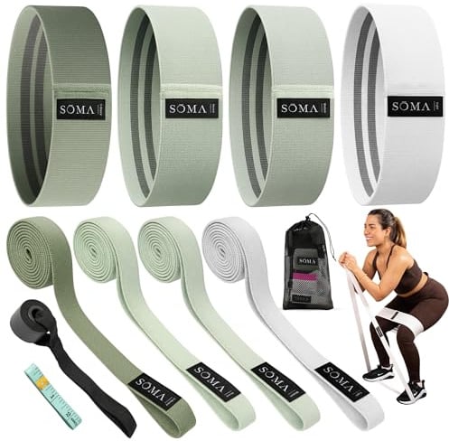 Sōma Widerstandsbänder Set – Fitnessbänder aus Stoff, rutschfest & reißfest [4 Widerstandsstufen] – Gymnastikband für Krafttraining, Pilates & Yoga – Resistance Bands 27–68 kg