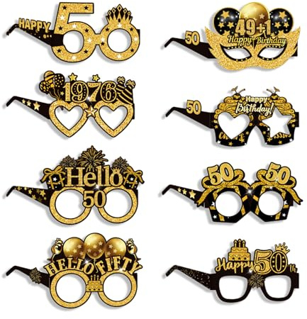 Deko 50 Geburtstag Mann Frauen, Gold Brille Set für 18th 30th 40th 50th 60th 70th Frau Männer Birthday Party Happy Dekoration, 50er Lustige Foto Requisiten Brillen Geburtstagsparty Glasses (50)