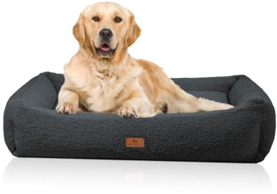 Knuffelwuff orthopädisches Hundebett Matteo XXL 120cm x 100cm Schwarz | Teddyfell-Bezug waschbar 30 °C | Memory-Foam-Flocken | gelenkschonend & formstabil | hoher Rand | für kleine bis große Hunde