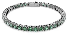 Swarovski Tennisarmband Matrix, rund, grün, Ruthenium plattiert