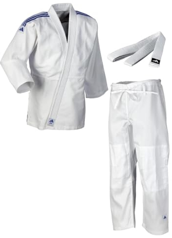 adidas Judoanzug J350 Club | Judo-GI für Kinder und Erwachsene | Für Training und Wettkampf | Stoffgewicht 350g/qm | Für Körpergröße 110-190 cm | Weiß oder Blau | Viele Farben der Schulterstreifen