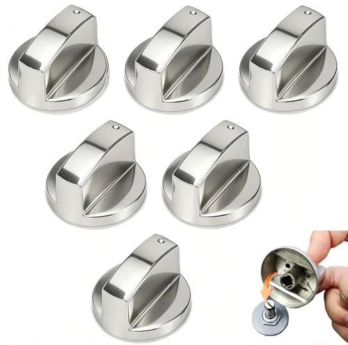 Moxychrony 6 PCS Gas Hob Knobs Universal Cooker Knobs Replacement 6MM Shaft | Durable Metal Cooker Knobs Switch Control, Oven Knobs Replacement for Gas Stove, Cooker and Kitchen Cooktop