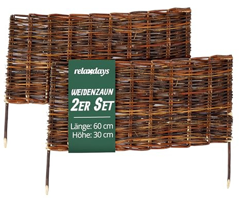 Relaxdays Beeteinfassung, Weide, 2er Set, HxB: 30 x 60 cm, braun | zum Stecken, Beet & Rasen, niedrige Beetumrandung