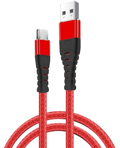 iSOUL 2 Meter 6.5ft Red USB to USB C Cable, USB A to USB C Braided Phone Charger Cable for iPhone 17/16/15, iPad Pro, Samsung Galaxy, MacBook Pro, and More