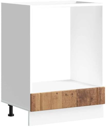 Mhdvray Herdumbauschrank Lucca, Backofen Unterschrank aus Holzwerkstoff, Küchenschrank mit verstellbaren Füßen, 60x46x81,5 cm in Altholz-Optik, Stabiler Einbauschrank für die Küche