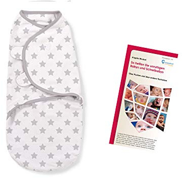 Swaddleme-BP2GRS Neugeborenes/Baumwolle/graue Sterne - Ganzkörper-Pucksack ist ideal bei Schreibabys. Small. Mit 28-seitiger deutscher Puckbroschüre!