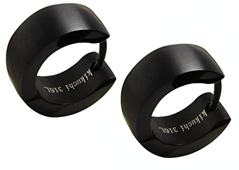 Kikuchi Unisex Klapp- Creolen Titan Stäbchen Edelstahl Ohrringe Bogen Huggie Schwarz Matt 6mm/13mmØ ERTS008