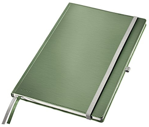 Leitz Notizbuch A4 liniert, 160 Seiten, 80 Blatt, Hardcover mit hochwertigem Bezug, 100 g/m² Papier, Gummizugverschluss, Textilbänder, Stiftelasche, Mit Tasche, Style Serie, Seladon Grün, 44750053