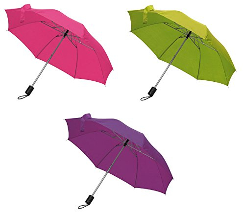 3x Taschen-Regenschirm / mit Schutzhülle / Farbe: je 1x pink, lila und apfelgrün