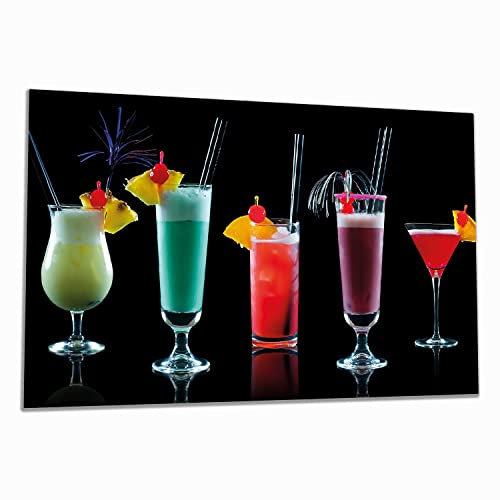 Wallario Herdabdeckplatte/Spritzschutz aus Glas, 1-teilig, 90x52cm, für Ceran- und Induktionsherde, Bunte Cocktails vor schwarzem Hintergrund