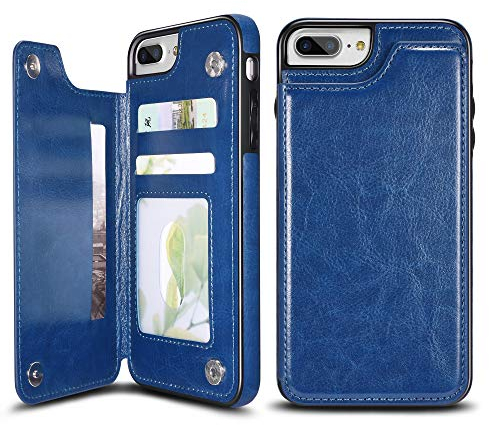 UEEBAI Case for iPhone 7/8/SE 2022 5G/SE 2020, Luxury PU Leather Case with [Magnetic] [Card Slots] KickStand Durable Soft Case Back Wallet Flip Cover for iPhone SE3/SE2 - Blue