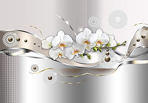 wandmotiv24 Fototapete Orchidee Ornamente Muster, XXL 400 x 280 cm - 8 Teile, Wanddeko, Wandbild, Wandtapete, Blumen, Perle, Linien M1115