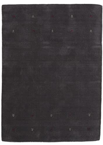 carpetfine Wollteppich Gabbeh Uni Grau 140x200 cm | Moderner Teppich für Wohn- und Schlafzimmer