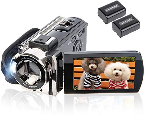 kicteck Videocámara Digital Full HD 1080P 15FPS 24MP 3.0 Pulgadas 270 Grados de rotación LCD 16X Zoom Videocámara con 2 baterías (604s)