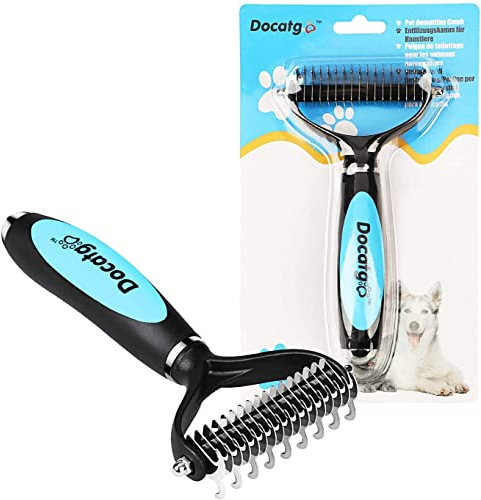 Docatgo Katzenbürste - Hundebürste Langhaar - Unterwolle Bürste Hund/Katzen, Unterwollkamm entfernt Knoten, Unterfell & Verfilzungen, Doppelseitiger Kamm für kleine/große Hunde, Massage + Fellpflege