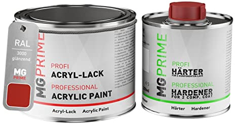 MG PRIME RAL 3000 Feuerrot/Flame red Acryl-Lack glänzend 0,75 Liter / 750 ml Dose inkl. Härter