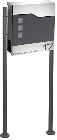Zalafino Briefkasten inkl. Standfuß freistehend in Anthrazit mit Zeitungsrolle, Sichtfenstern und pulverbeschichtetem Stahl