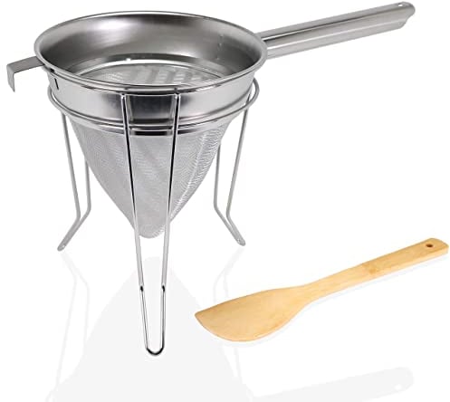 Passoire Chinoise Anchy de 20cm avec une Maille Extra Fine et Durable, un Ensemble de Grand Tamis Conique en Acier Inoxydable fournis avec Spatule et Support