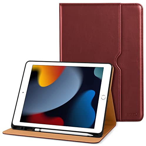 DTTO - Custodia a libro in pelle per iPad 7a generazione, con supporto integrato per Apple Pencil Bordeaux