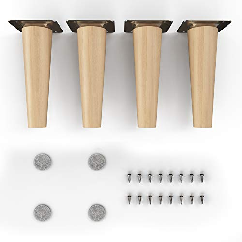 Sossai Pieds de Meuble en Bois de hêtre Massif Finition huilée Clif Round HMF1 Hauteur 15 cm Ronds Version Droite pour commodes armoires étagères