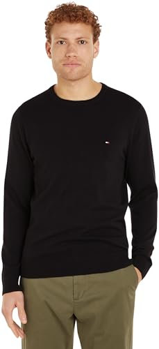 Tommy Hilfiger Jersey Hombre Essential Cotton Crew Neck de Algodón, Negro (Black), L