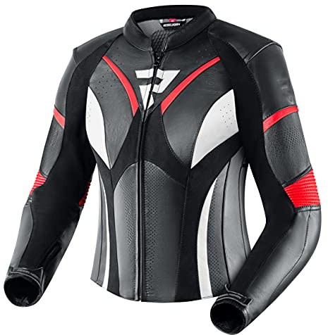 REBELHORN Rebel Lady Veste de moto pour femme en cuir de vachette avec protection des coudes, épaules et dos - Ventilation - 4 poches - Éléments réfléchissants