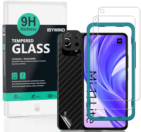 Ibywind 2 Pezzi Pellicola Protettiva per Xiaomi 11 Lite 5G NE/Mi 11 Lite 5G+1 Pezzo Protettore Len Della Fotocamera+1 Pezzo Pellicola Posteriore,9H Durezza Vetro Temperato,HD Clear,Senza Bolle