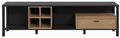 FORTE HIGH ROCK TV Unterschrank rechts mit 1 Schublade, Holzwerkstoff, Schwarz / Riviera Eiche, 181.3 x 49.9 x 40.2 cm