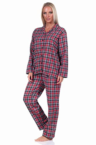 Damen Langarm Flanell Schlafanzug Pyjama Set kariert - 222 201 15 870, Farbe:rot, Größe:44-46