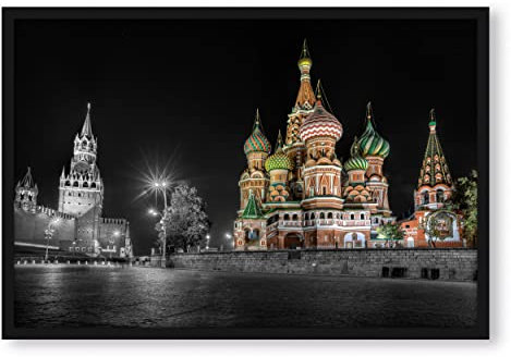Pixxprint Basilius Kathedrale in Moskau, Poster im Bilderrahmen, Format: 80x60cm, Kunstdruck gerahmt