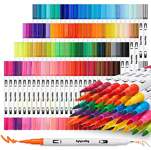 Eglyenlky Marker zum Ausmalen von Malbüchern für Erwachsene, Doppelspitze, Pinselstifte mit 100 Aquarell-Markern und Pinselstiften für Kinder zum Ausmalen