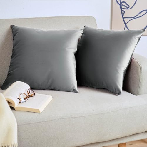 Blumtal 2er Set Kissenbezug 60x60 cm Dunkelgrau - dekorativer Samt Kissenbezug mit verstecktem Reißverschluss, Kissenhülle für Zierkissen Deko-Kissen Polster Sofakissen & Couchkissen, waschbar