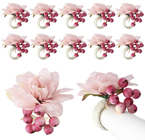 YQYAZL Blumen-Serviettenringe, 12 Stück, Handarbeit, für Stoffservietten, künstliche Blumen-Serviettenringe, für Hochzeit, Dinnerparty, Bankett