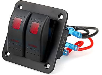WANGCL Pannello di controllo in alluminio 12v/24v 2 posizioni ON/OFF Interruttore a levetta impermeabile a bilanciere con luce LED rossa per auto, camper, roulotte, rimorchi, barca