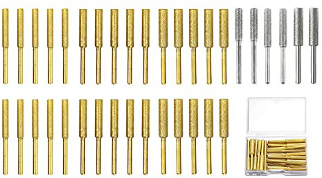 36Pcs Chainsaw Sharpening Bits,Diamond Chainsaw Sharpener Stone Burr Grinding Stone File Titanium Plated Polishing Grinding Tool for Electric Chain Saw Stone Jewelry (5/32 inch,3/16 inch,7/32 inch)