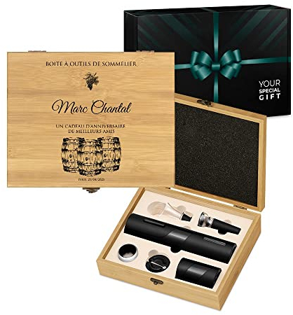 Maverton Coffret du Sommelier Imprimé - Set sommelier Personnalisé avec Accessoires pour Homme - pour Connaisseur - Cadeau Homme - Cadeau Personnalisé - Cadeau Anniversaire Homme - OUTILS