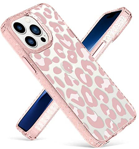 UZEUZA Designed for iphone 14 Pro Clear Case Slim Crystal Pink Leopard Aesthetic Protective Case for Girl Women Thin Soft TPU Bumper Cover for iPhone 14 Pro 6.1'' 2022