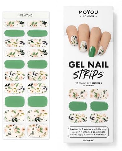 MOYOU LONDON Semi Cured Gel Nail Strips - 20 Pcs. Nail Wraps for Salon-Quality Manicure - Works with Any UV Lamp - Easy to Apply, Trim, & Remove Gel Stickers